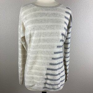 Neiman Marcus Cashmere Asymmetric Striped Cream & Gray Sweater - XL